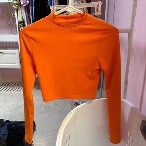 Vibrant Orange Long Sleeve Crop Top